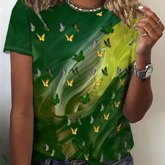 Printed Butterfly Green Crew Neck