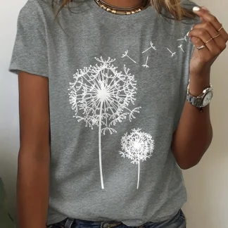 Dandelion Print T-shirt Crew Neck